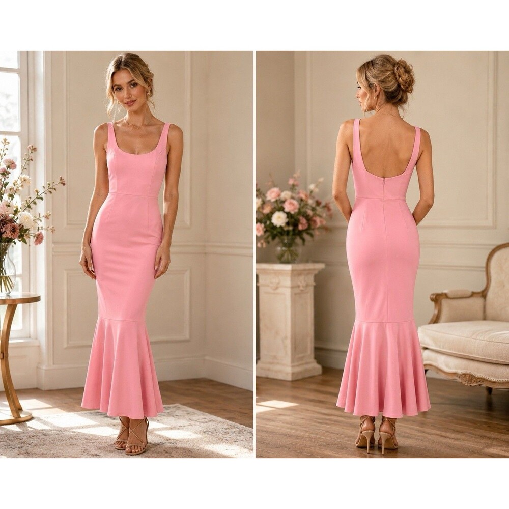 Lulus Romantic Destiny Maxi Dress Light Pink Square Neck Trumpet Size S NWT